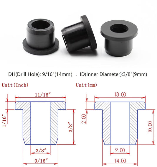 15 pcs 9/16" Drill Hole，3/8" ID Black Silicone Top hat Rubber Grommets for Wiring，Automotive，Firewall，Hole Plug，Desk，Screw，Water and Gas Pipe，Drain，House Siding，Cable Bushing，Glass，Wire Plug