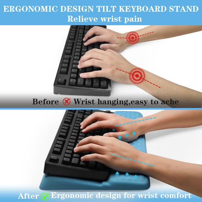 Computer Keyboard Stand Pad with Wrist Rest, Ergonomic Comfy Tilted Keyboard Stand Riser Holder Pad for Office Home (Blue)