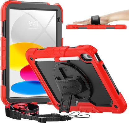 timecity for iPad (A16) 11th/ 10th Generation Case 11''/ 10.9 Inch (2025/2022) - Heavy Duty Protective Cover with Screen Protector, Stand, Shoulder Strap & Pencil Holder | Kids-Friendly - Red