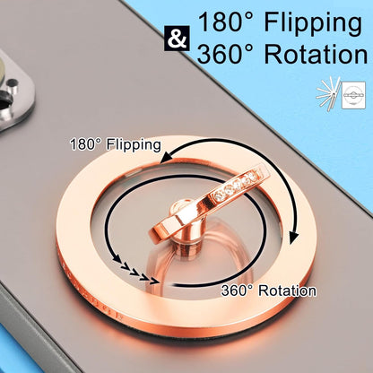 Magnetic Phone Grip for MagSafe, EI Sonador Magnet Phone Ring Holder, Removable, Compatible with iPhone 14 Plus 13 12 Pro Max Mini (Transparent Rose Gold Diamond)