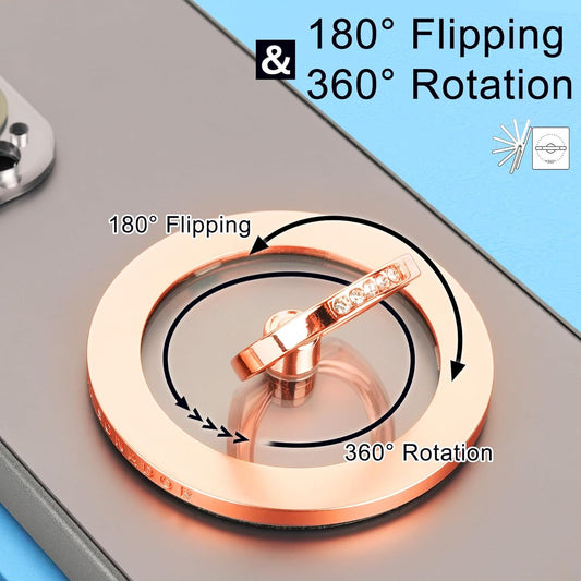 Magnetic Phone Grip for MagSafe, EI Sonador Magnet Phone Ring Holder, Removable, Compatible with iPhone 14 Plus 13 12 Pro Max Mini (Transparent Rose Gold Diamond)