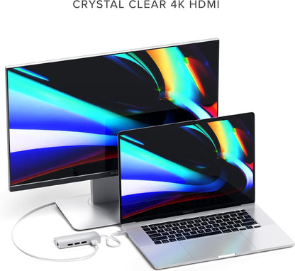 Satechi 8 in 1 USB C Hub Multiport Adapter V2, 4K HDMI, 115W USB C PD Charging, 3 USB-A, Ethernet, Micro/SD Card Readers, for Laptop, MacBook Pro/Air M4/M3/M2/M1, iPad, iPhone 16, Windows - Silver