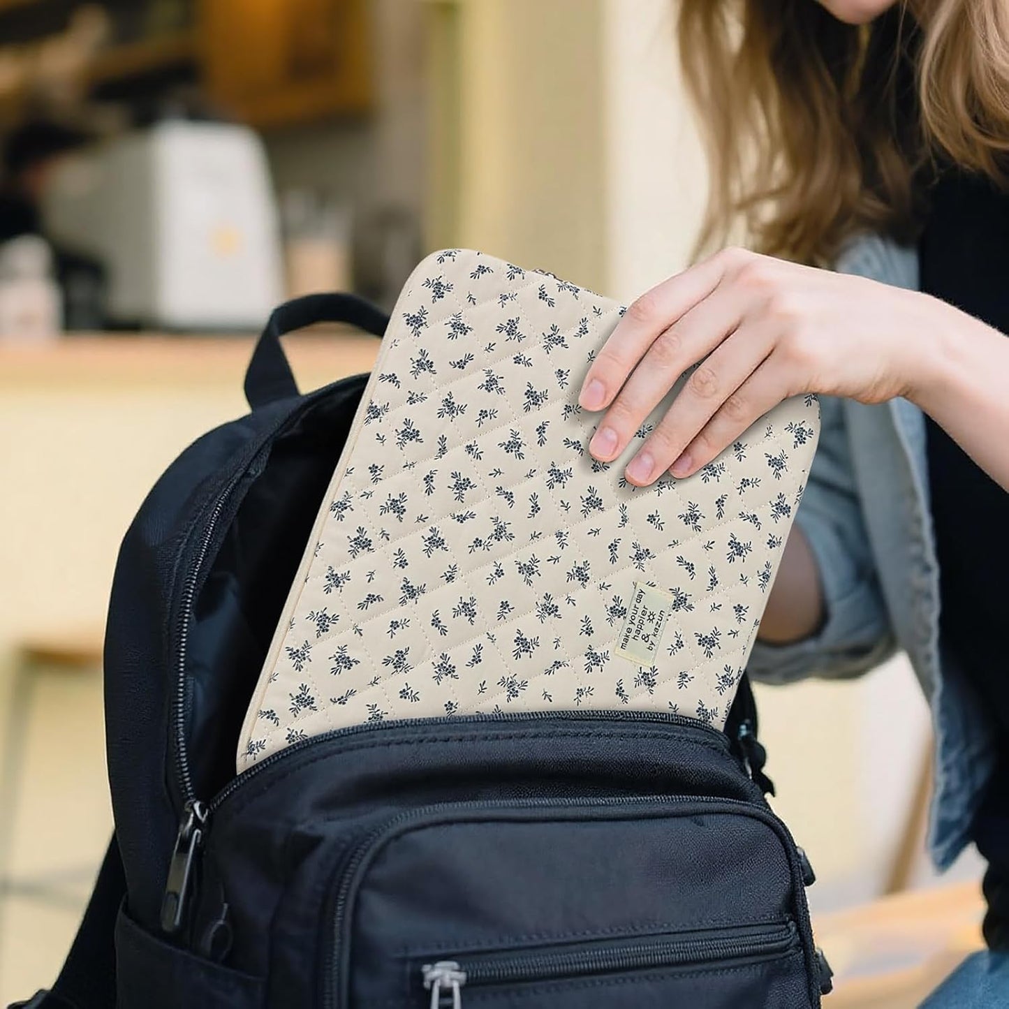 Puffy Laptop Sleeve 13-15.6 Inch Cute Quilted Laptop Protective Case Padded Floral Computer Sleeve for MacBook (A-Light Blue, 15 Inch)