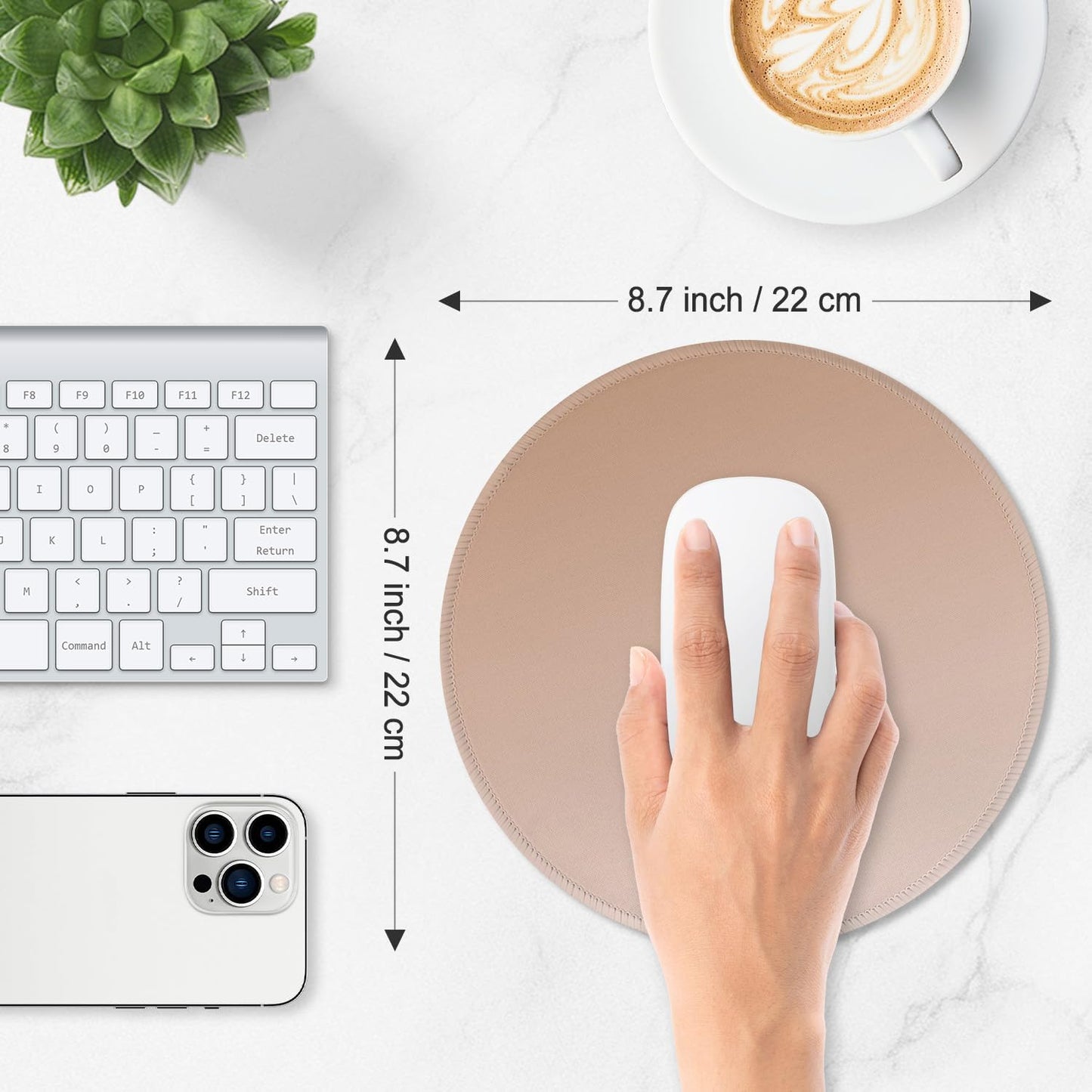 ITNRSIIET Mouse Pad Non-Slip Rubber Base Smooth Surface Stitched Edges Waterproof Durable Compatible with All Mice for Office & Gaming, Desk Accessory, Diameter 8.7 inch, Camel Gradient