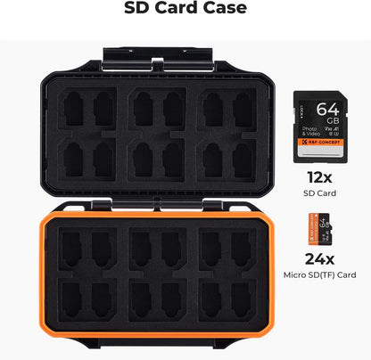 K&F Concept 36 Slots SD Micro SD Memory Card Case, Water-Resistant SD Card Holder, Anti-Shock Card Carrying Storage Box for 24 Micro SD SDXC SDHC TF Cards and 12 SD SDXC SDHC Cards