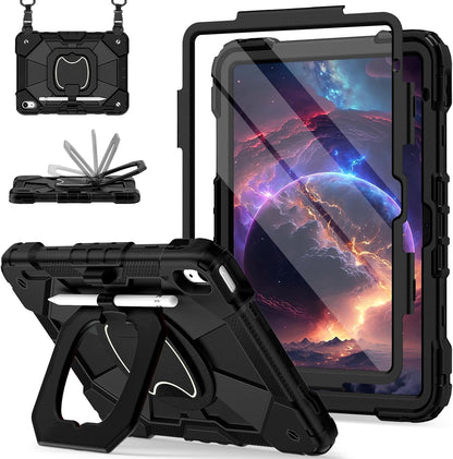 Case for iPad (A16) 11th Generation 11 Inch (2025) / iPad 10th Generation Case 10.9 Inch (2022) with 360° Rotating Stand Screen Protector Pen Holder Shoulder Strap, Black