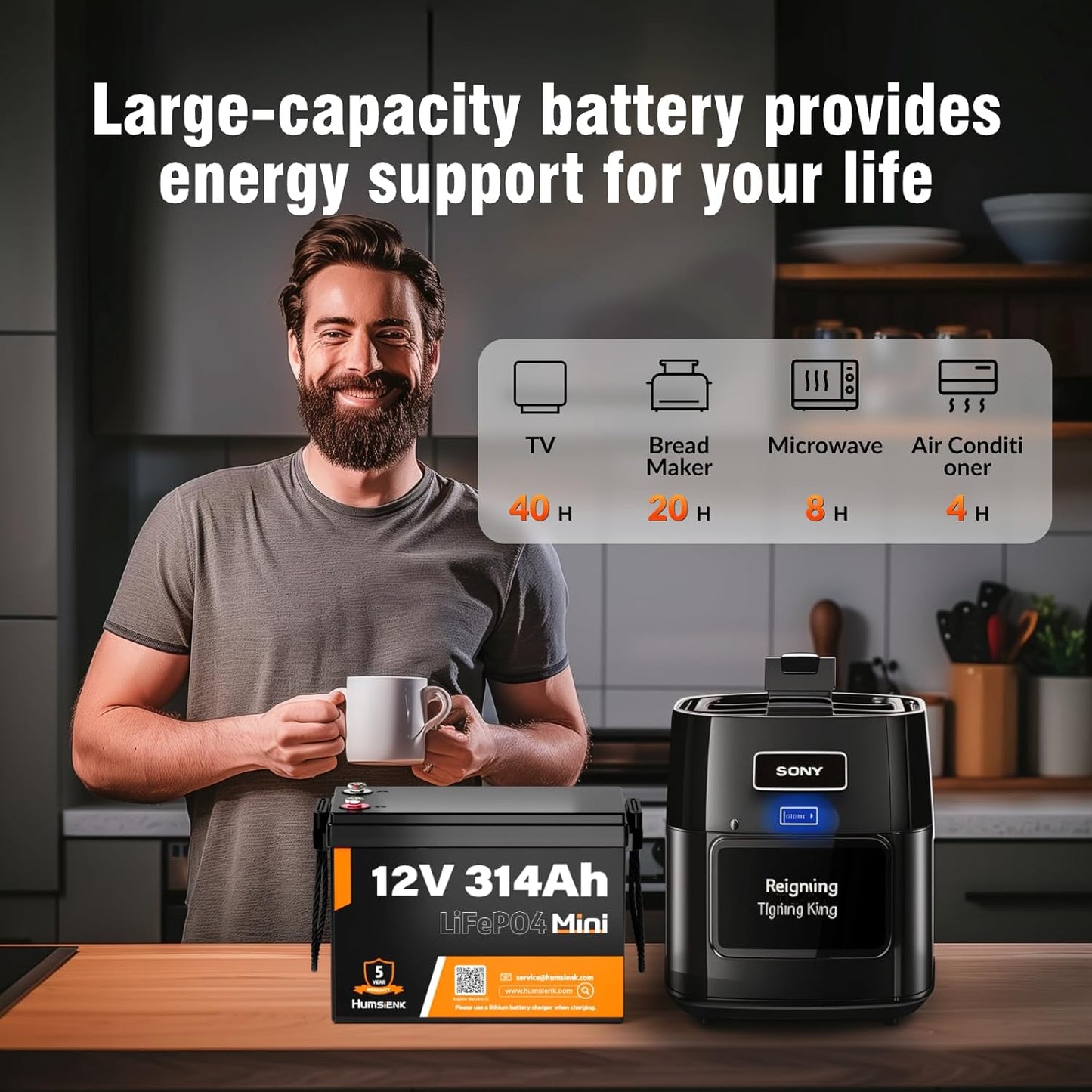 12V 314Ah (300Ah) LiFePO4 Lithium Mini Battery, Max. 4019Wh Energy, 15000+ Deep Cycles, 100A BMS Lithium Iron Phosphate Rechargeable Battery Great for RV, Marine and Off Grid Applications