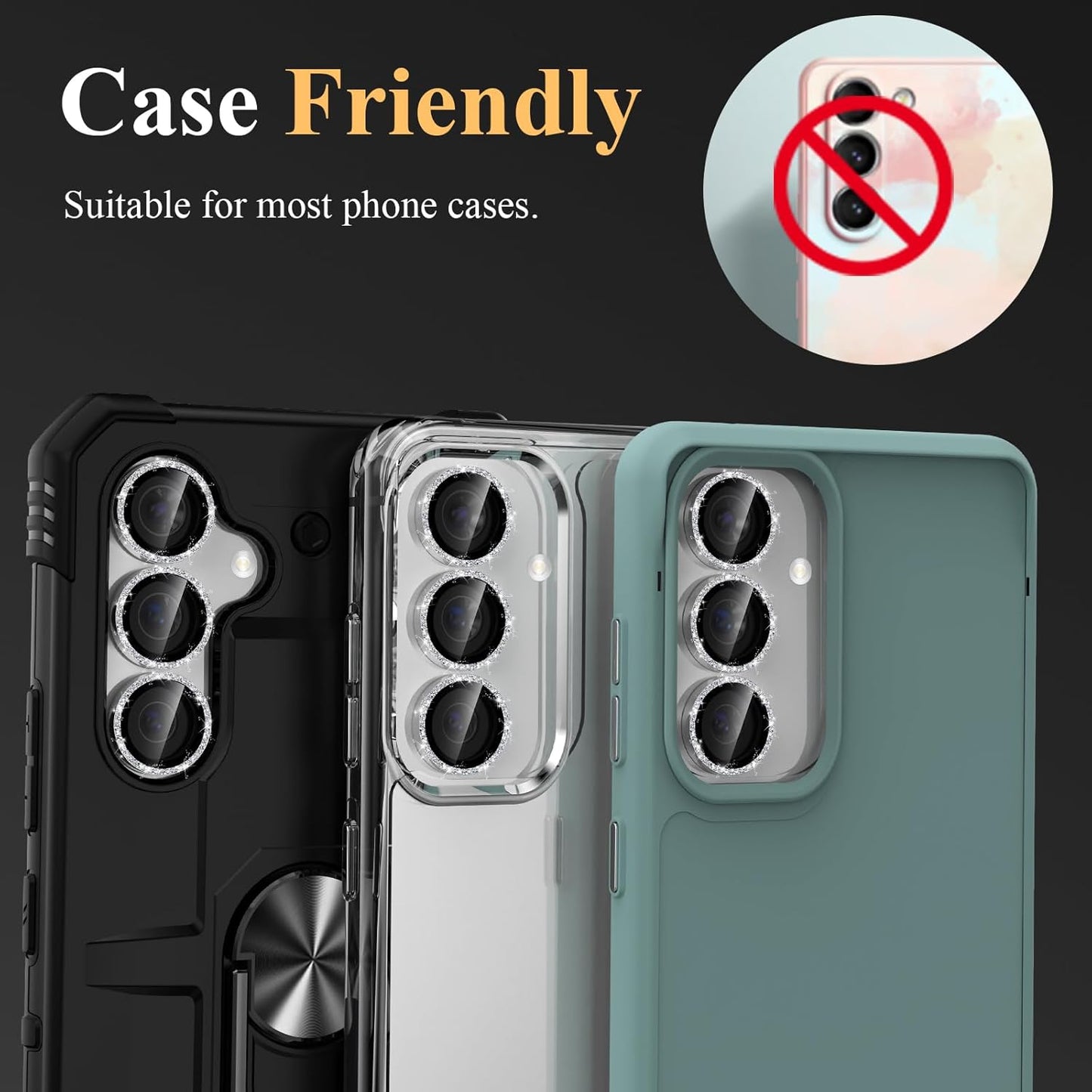 YWXTW Camera Lens Protector for Samsung Galaxy S24 / S23 / S23 Plus, [NOT for S24 Plus] 9H Tempered Glass Metal Individual Ring Camera Screen Protector for S24 Accessories (Silver Glitter)