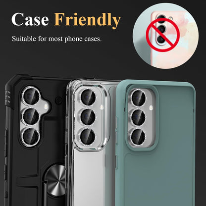 YWXTW Camera Lens Protector for Samsung Galaxy S24 / S23 / S23 Plus, [NOT for S24 Plus] 9H Tempered Glass Metal Individual Ring Camera Screen Protector for S24 Accessories (Silver Glitter)