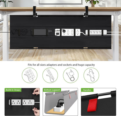 KEEGH Extra Large 48" Under Desk Cable Management Tray - Under Desk Cord Management - Clamp/Screw Mount - Support Upto 70lbs - Fabric Wire Management - Cable Raceways Tray Cord Hiders for Office/Home