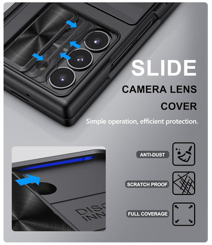 for Samsung Galaxy Z Fold 6 Case with Card Holder & S Pen Holder & Slide Camera Cover, Built-in Hinge Protection & Screen Protector, Durable Wallet Phone Cover Case for Z Fold 6 5G 2024, Black