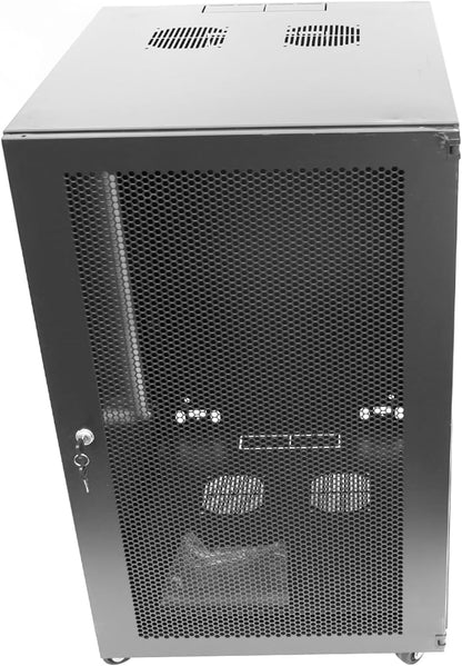 18U Server Cabinet Wall Mount Rack Enclosure with Caster Wheels 2 Server Fans Locking Grid Gate Removable Side Panels 19" Network Cabinet 15-18.5" Installation Depth Heavy-Duty Frame (37INCH, 18U)