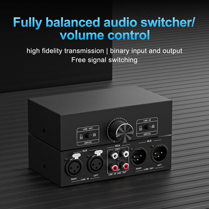 Y.D.F RCA and XLR Selector Switch Boxes, 2(1)-in-1(2)-Out RCA/XLR Speaker Switcher Selector, HiFi Balanced Stereo Audio Switcher/Converter Premium Selector Splitter Box with Volume Controller