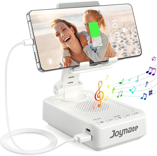 Gifts for Men Women, Bluetooth Speaker Phone Stand with Charging Function 360° Rotable Adjustable Cell Phone Holder HD Surround Sound for Desk Fits All Phones,Tablet (White)