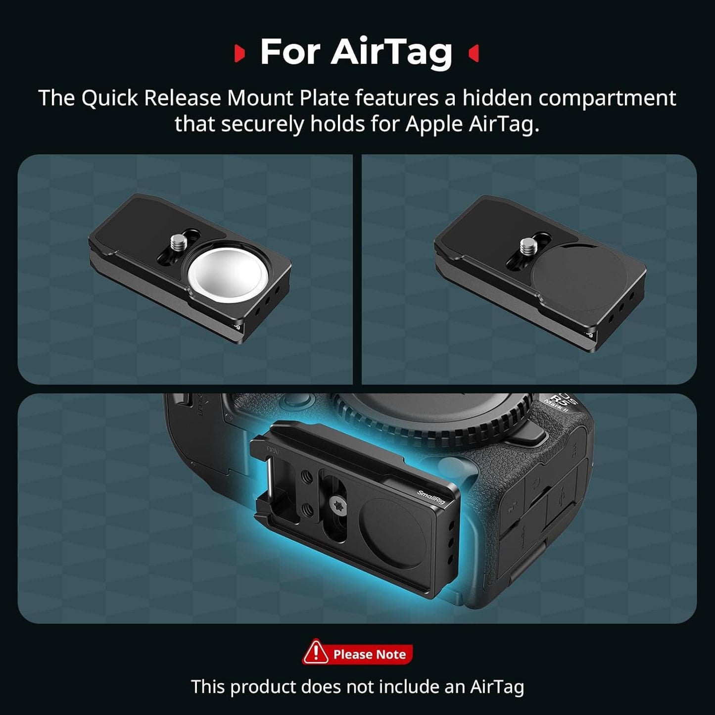 SmallRig Mount Plate for AirTag, Quick Release Camera Mount Baseplate for Arca-Type, Built-in EVA Pad, 1/4"-20 Screws, for Canon EOS R5 / R5 C / R5 Mark II / R6 / R7 / R10 - MD5424