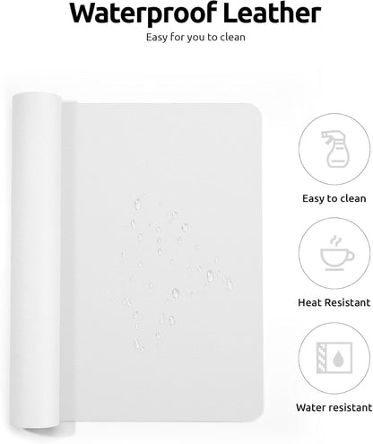 YSAGi Leather Desk Protector, Office Mat, Large Mouse Mat, Non-Slip PU Leather Blotter, Laptop Desk Pad, Waterproof Writing Pad for Office and Home (White, 35.4" x 17")