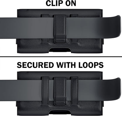 Holster for iPhone 16 16e Pro 15 14 13 12 11 10 XR Xs X, Samsung Galaxy S25 S24 S23 5G - Cell Phone Belt Holder Case with Clip - ID Card Magnetic Pouch - Black