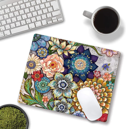 Mouse Pad, Abstract Floral Mouse Pad, Premium-Textured Computer Mouse Mat Square Waterproof Non-Slip Rubber Base Mousepad, Boho Flowers