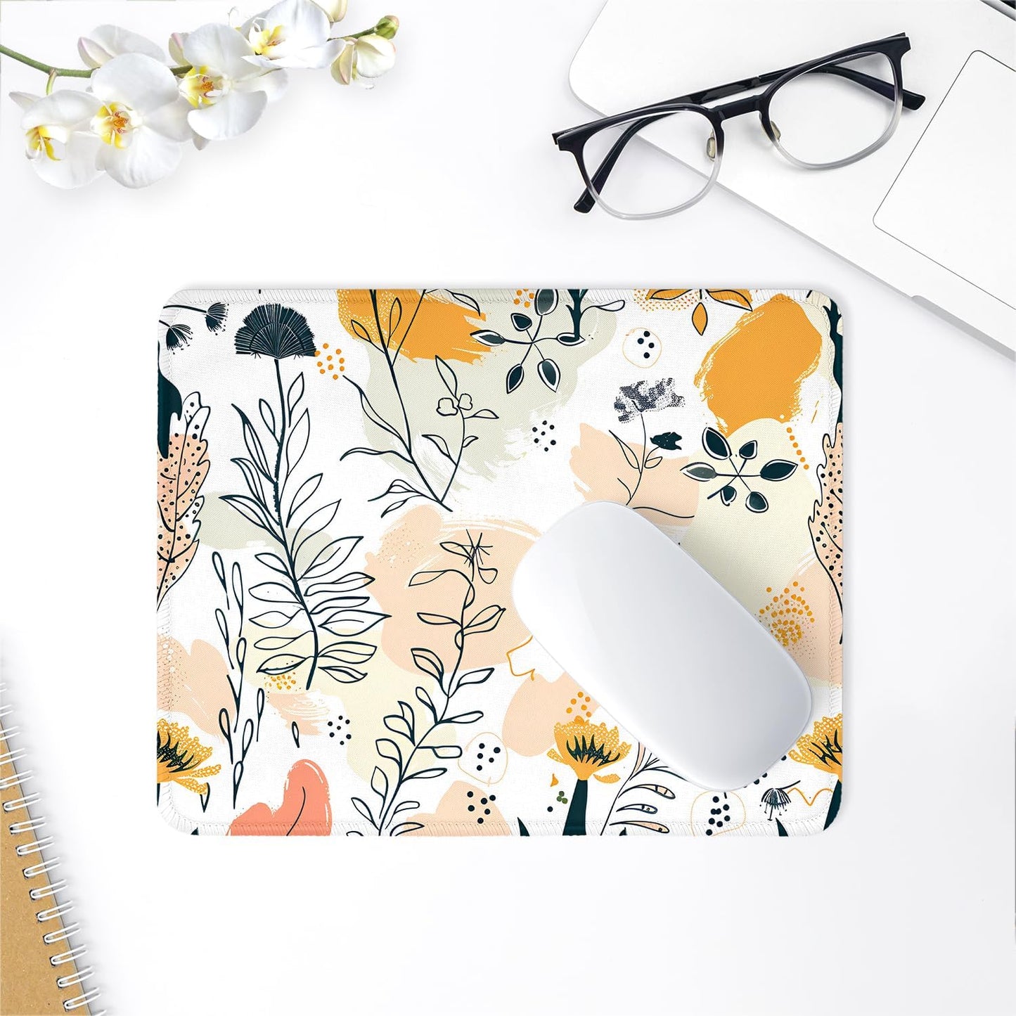 ITNRSIIET Mouse Pad with Stitched Edge Premium Textured Smooth Precise Operation Waterproof Washable Non-Slip Rubber Base Desktop Protection Mat, 10.2×8.3×0.12 inches, Beautiful Flowers