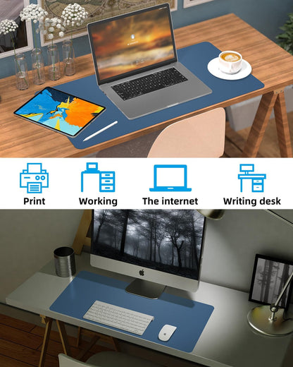 Leather Desk Protector, Non-Slip PU Laptop Mat, Waterproof Writing Pad for Office/Home (31.5"x15.7", Grey Blue)