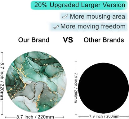 ITNRSIIET Round Mouse Pad with Stitched Edge Premium-Textured Waterproof Non-Slip Rubber Base Desktop Protection Mat Diameter 8.7 inches, Green Marble Texture