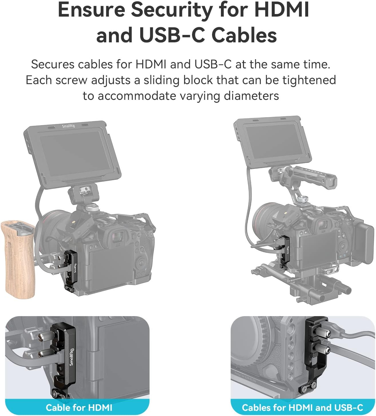 SmallRig Cable Clamp for HDMI and USB-C for Canon R5 / R6 / R5 C Cage 2982/3464 and R6 Mark II Camera Cage 4159-2981