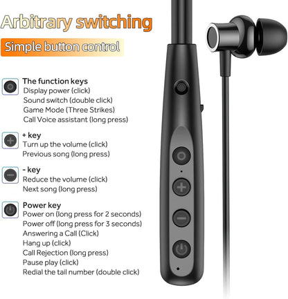 Neckband Bluetooth Headphones, 6.0 Bluetooth 100 Hours Playtime，IPX7 Sports Waterproof Earbuds with Microphone Noise Cancelling with HiFi Speakers Multiple Switchable Sound Modes