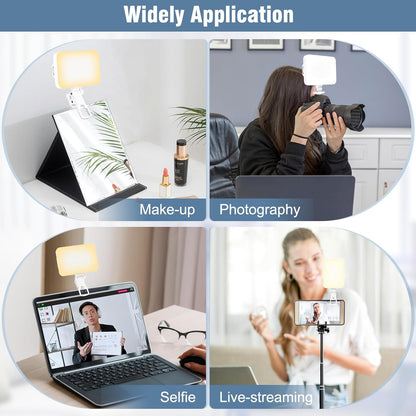 60 LED Portable Selfie Light Video Conference Lighting with Clip & Camera Tripod Adapter Rechargeable 2200mAh CRI 97+, 9 Light Modes for Phone iPhone Webcam Laptop Photo Makeup