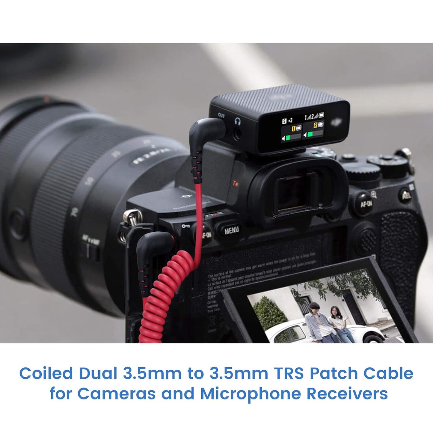 2-Pack 3.5mm Microphone Cable Compatible with Rode Wireless Pro / Wireless Go 2 / DJI Mic 2 and Hollyland Lark M1 M2 150 Max Duo, Coiled Dual 3.5mm TRS Patch Cable Audio Mic Cord for DSLR Cameras