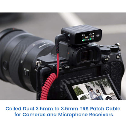 2-Pack 3.5mm Microphone Cable Compatible with Rode Wireless Pro / Wireless Go 2 / DJI Mic 2 and Hollyland Lark M1 M2 150 Max Duo, Coiled Dual 3.5mm TRS Patch Cable Audio Mic Cord for DSLR Cameras