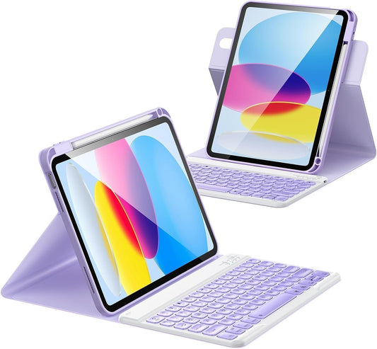 for iPad 11th 10th Generation Case with Keyboard, Magnetic 720° Rotatable Cover Detachable Wireless Bluetooth Backlit Keyboard with Pencil Holder for iPad 11 inch A16 2025 & 10.9 inch 2022 -Purple