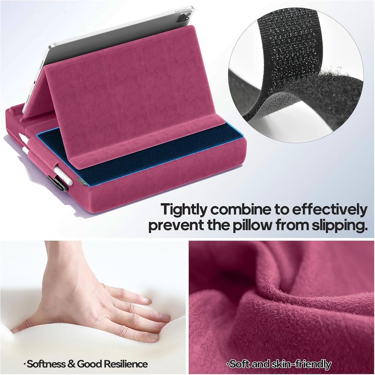 KDD Tablet Pillow Stand, Multi-Angle Viewing Ipad Holder for Lap, Bed and Desk, Foldable Soft Pad Dock with Stylus Mount Compatible with Ipad Pro 12.9, 10.5, 11, Air, Mini, Phones, Books, E-Reader