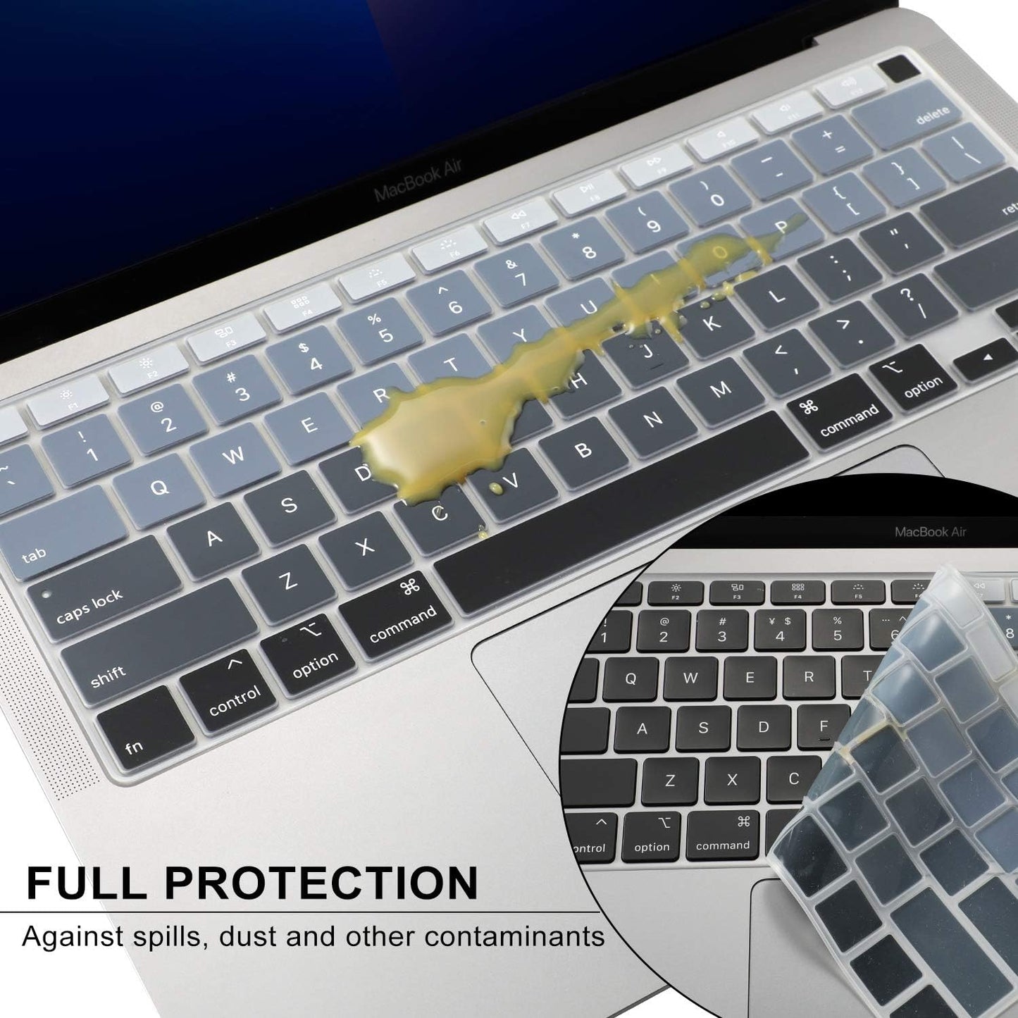 Allinside Silicone Keyboard Cover for New MacBook Air 13 inch A2179 Released in 2020 with Touch ID and Retina Display US Version, Ombre Gray