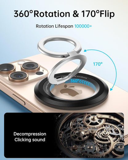 SYNCWIRE for MagSafe Ring Phone Holder, 360° Rotation Magnetic Cell Phone Grip Dual-Sided Magnets Phone Ring Kickstand Compatible with iPhone 16 15 14 13 12 Pro Max MagSafe, Android, Samsung etc.