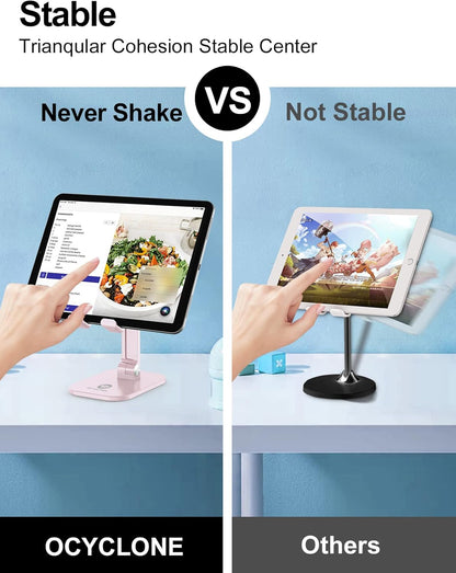 OCYCLONE Phone Stand, Adjustable Height and Angle Foldable Cell Phone Stand Holder for Desk, Taller iPhone Stand Compatible with 4.7"-13" Smartphones iPad Tablet, Pink
