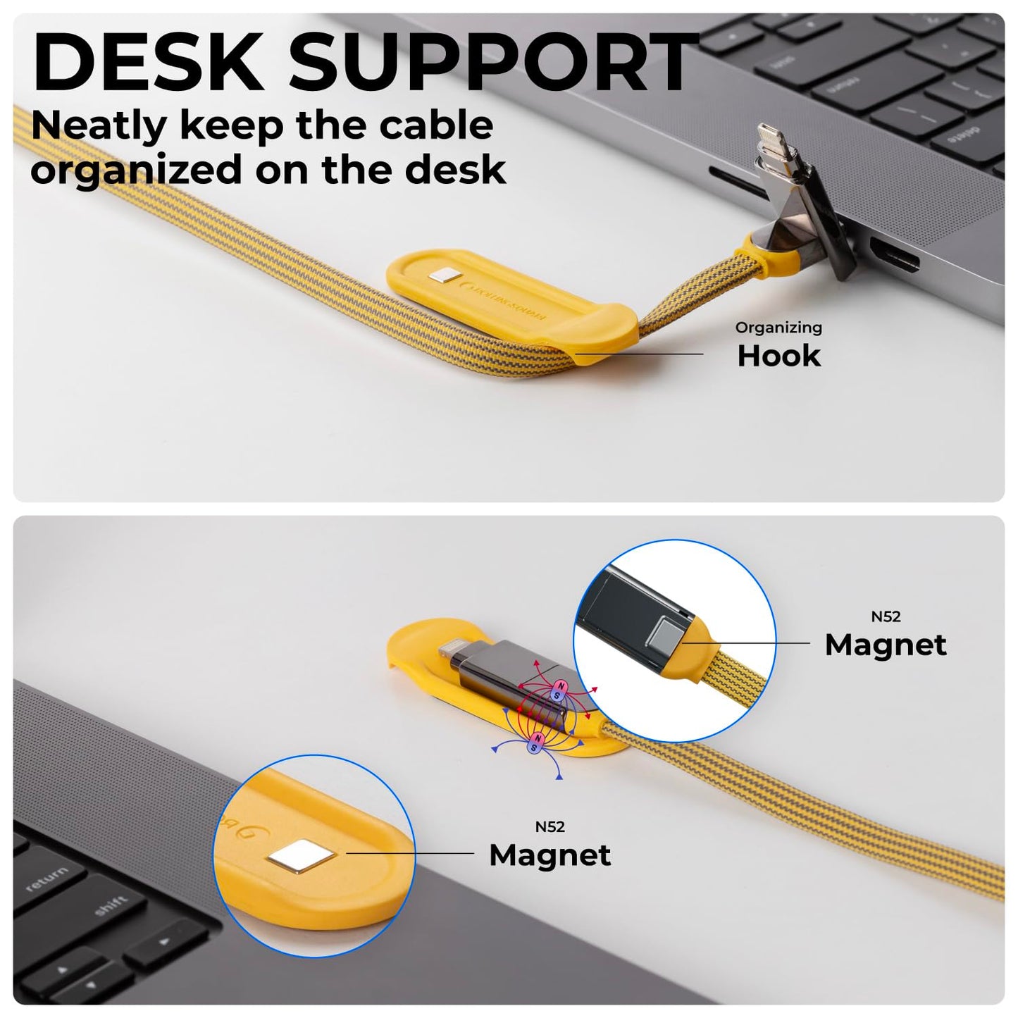 Rolling Square InCharge XL 200cm - USB C Charger Cable, Lightning Cable for Smartphone, Universal Cable Charger 6 in 1, USB Plug, Yellow, 100W
