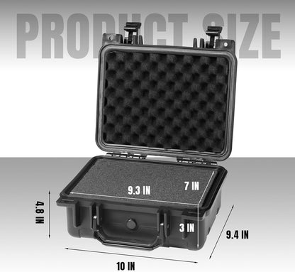 10x 9.4x 4.8 Inch Hard Case, Portable Weather Waterproof Protective Camera Case with Customizable Foam, Fit Use of Drones, Camera, Equipments, Black