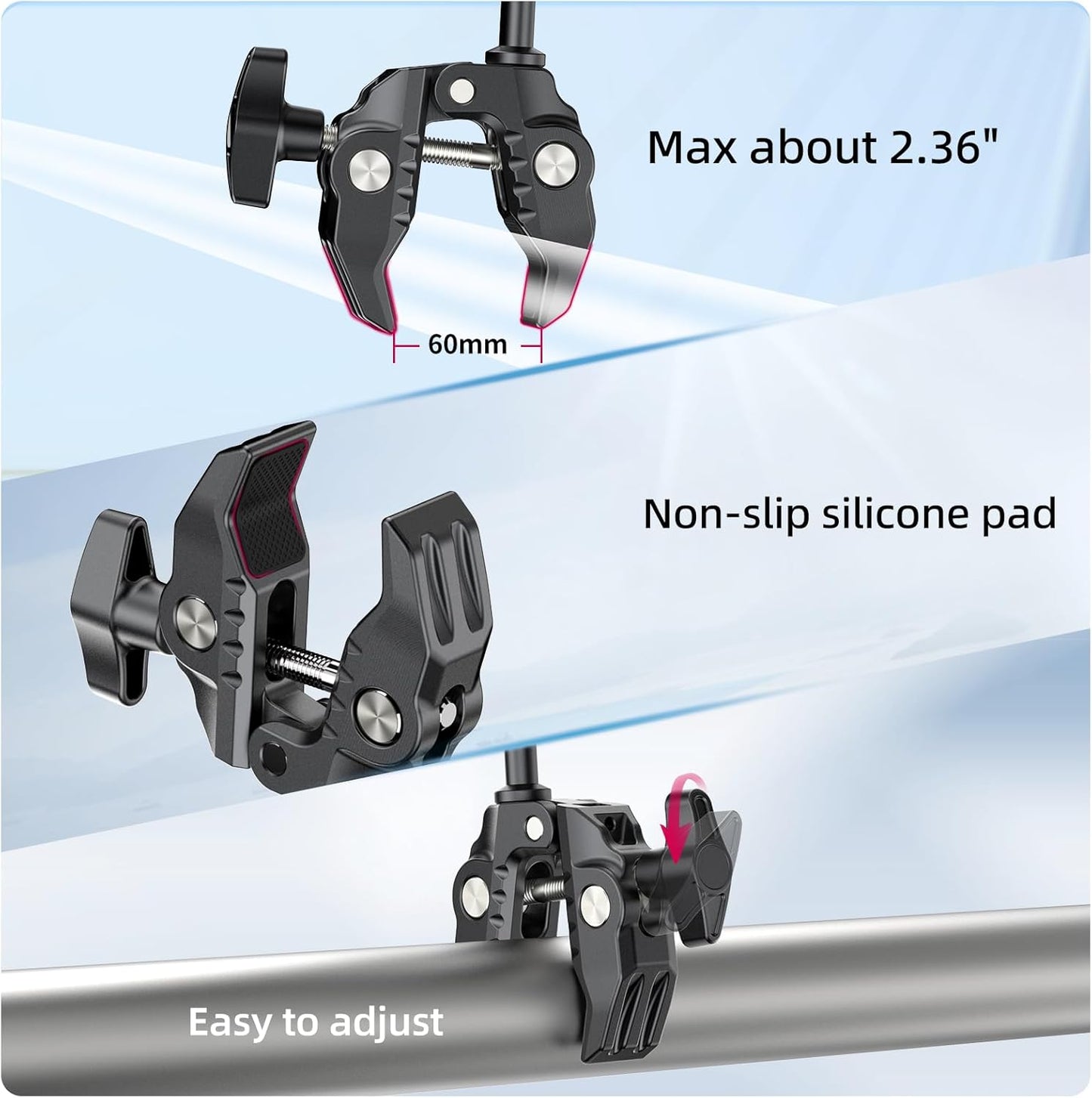 ULANZI Super Clamp Double Camera Clamp with 1/4" Adapter, CO17 Crab Plier Clip Bracket Mount Monitor Magic Arm Double Ball Head Adapter for Photo Studio Light Stand, Photo Boom Stand, Cross Bars
