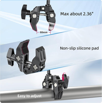 ULANZI Super Clamp Double Camera Clamp with 1/4" Adapter, CO17 Crab Plier Clip Bracket Mount Monitor Magic Arm Double Ball Head Adapter for Photo Studio Light Stand, Photo Boom Stand, Cross Bars