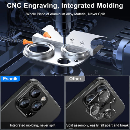 Esanik Upgrade 2 Pack for iPhone 16 Pro/iPhone 16 Pro Max Camera Lens Protector, Aluminum Alloy Metal matte Case Tempered Glass Camera Screen Cover, Scratch Resistant Case Friendly (Black Titanium)