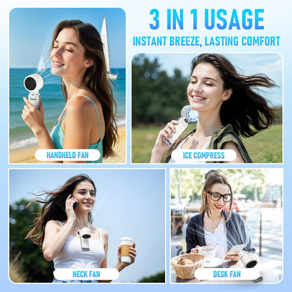 Portable Handheld Turbo Fan with Ice Cooling, Rechargeable Personal Fan, Up tp 12Hrs Cooling, 5 Speed 25550RPM Powerful Portable Fan for Travel, Outdoor, Camping, Hiking (White)