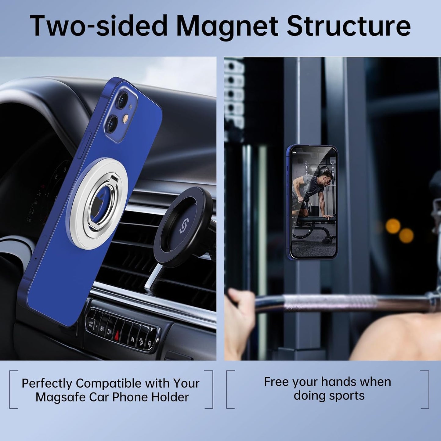 Magnetic Phone Ring Holder for MagSafe, Syncwire Magnetic Phone Ring Grip Finger Kickstand with Two-Sided Magnets Compatible with iPhone 16 Pro Max 15 14 13 12, Android, MagSafe Accessories, White