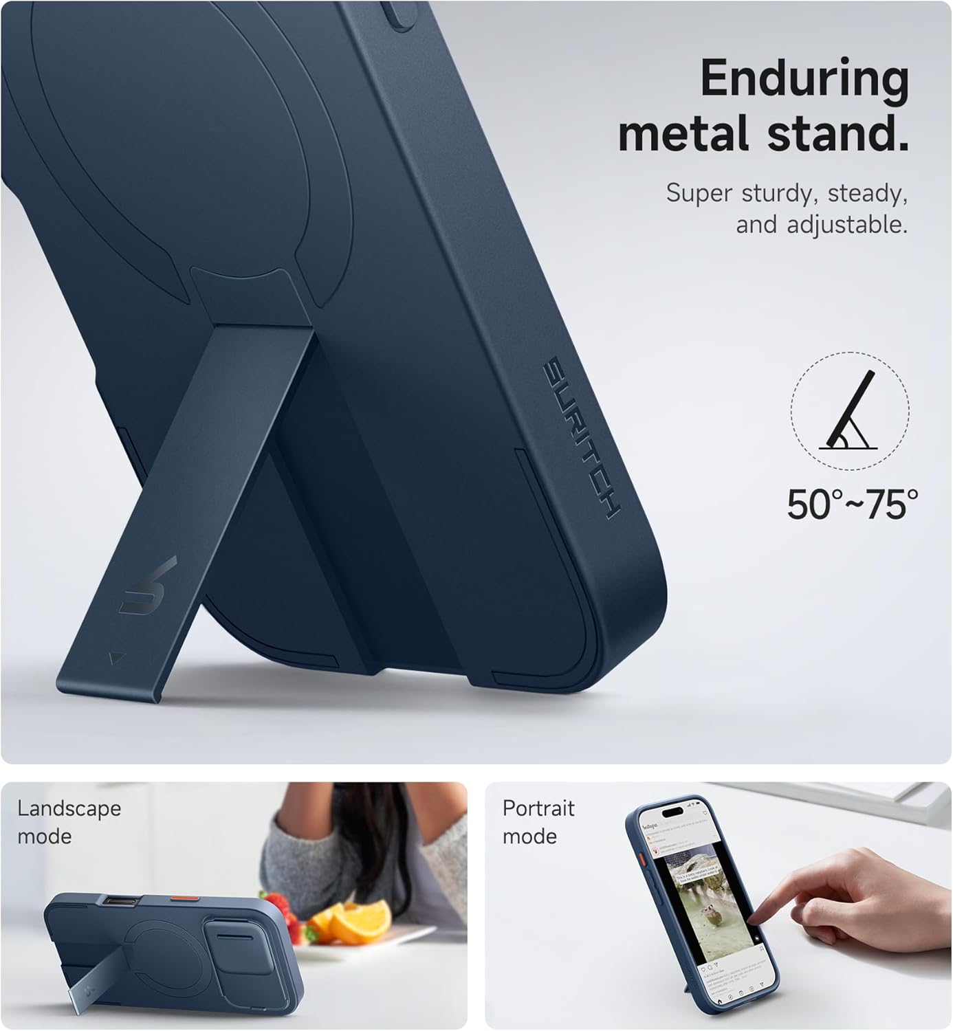 SURITCH for iPhone 16 Pro Case with Slide Camera Cover and Adjustable Kickstand, Compatible with MagSafe, Shockproof Bumper Case Slim Protective Cover for iPhone 16 Pro 6.3 Inch,Blue