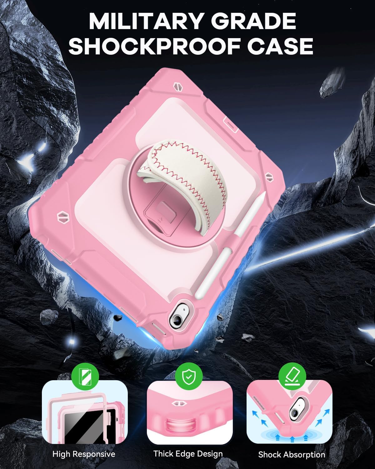 Cantis Case for iPad 11-inch (A16) 2025/ iPad 10th Generation 2022 (10.9 inch) with Screen Protector, iPad 11th Case with 360 Degree Rotating Stand/Shoulder Strap/Pencil Holder, Pink