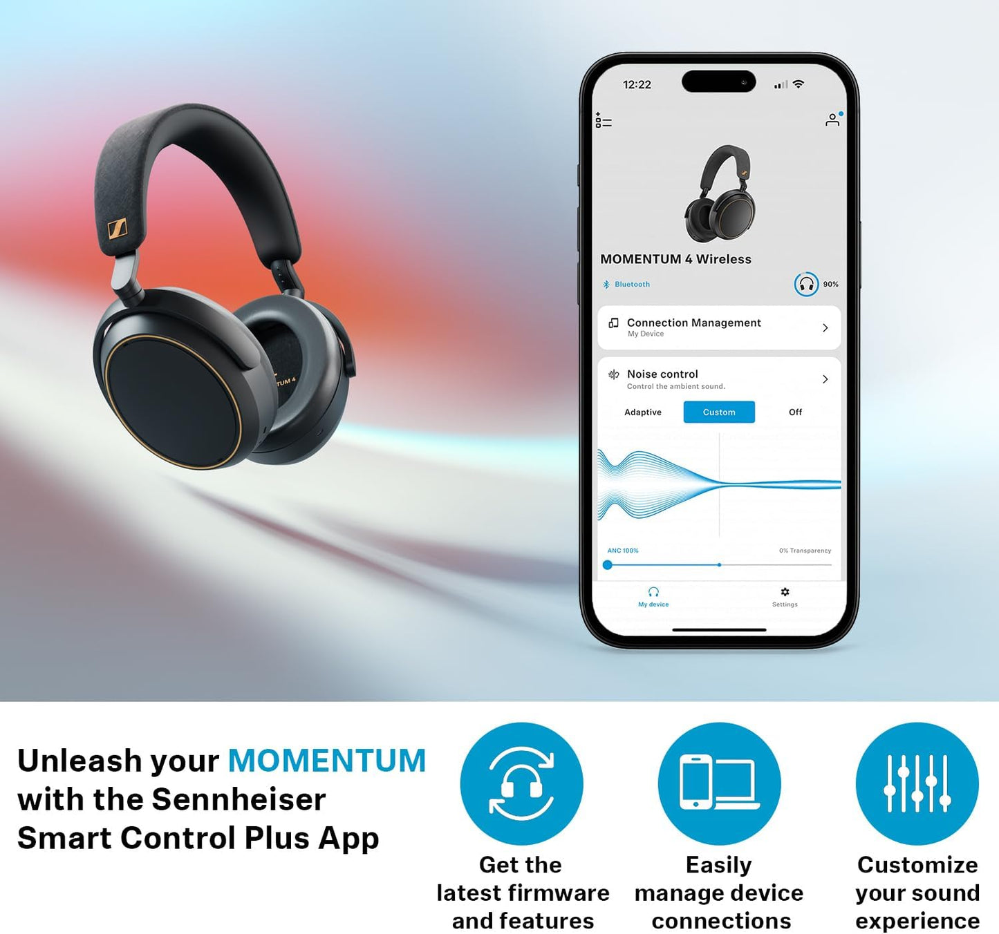 Sennheiser MOMENTUM 4 Headphones - Bluetooth Headset for Crystal-Clear Calls, Adaptive Noise Cancellation, 60h Battery Life, Lightweight, Graphite
