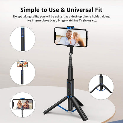 ATUMTEK Selfie Stick Tripod, Extendable 3 in 1 Aluminum Bluetooth Selfie Stick with Wireless Remote and Tripod Stand for iPhone 15/14/13/12/11/11 Pro/XS Max/XS/XR/X/8/7, Samsung Smartphones, Blue