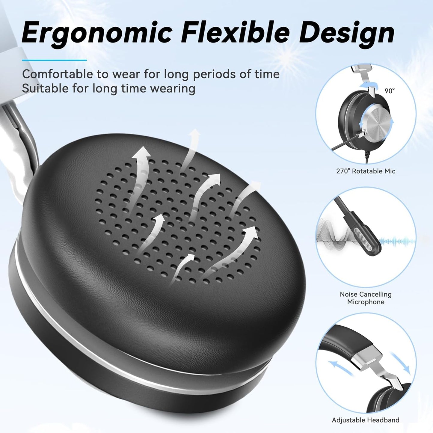 Wantek USB Headset with Microphone for PC,Laptop,Computer Headset with Noise Cancelling & Audio Controls,Wired Headset for Call Center,Work,Ofiice,Zoom,Binaural