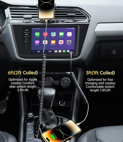 Short iPhone Charger Cable for Car, 2 Pack 3FT Coiled Lightning Cable [Apple MFi Certified] iPhone Charger Cord Compatible with iPhone 14/13/12/11 Pro Max/XS MAX/XR/XS/8/iPad/iPod/CarPlay-Gold