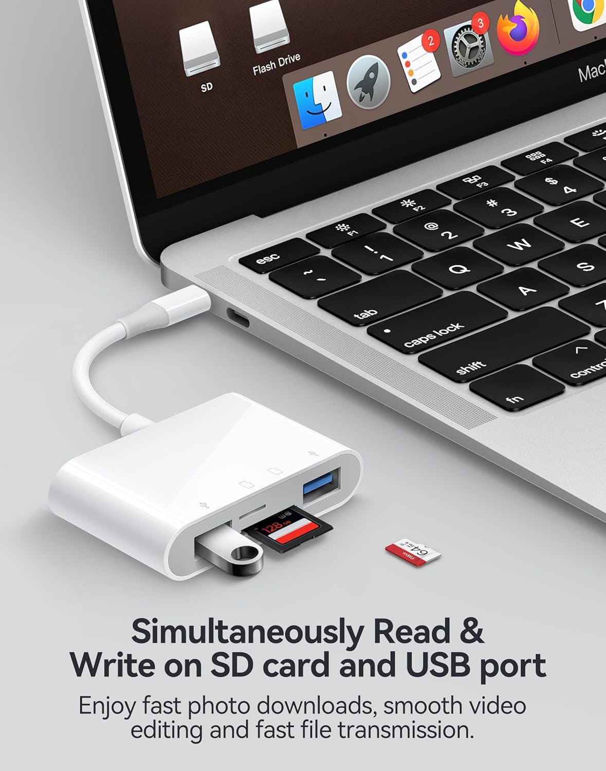 USB C SD Card Reader, Type C 4-Slots Memory Card Adapter with Dual USB Ports, Supports SD, MicroSD, Compatible with iPhone 15,iPhone 16, iPad, Mac, Laptop, MacBook, Android Galaxy