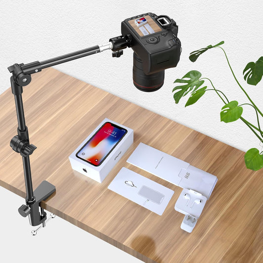 Webcam Stand Camera Mount with Phone Holder & 5/8" Screw, 22in Flexible Projector Stand Gooseneck Desk Mic Stand for Logitech C922 C930e C920 C615 C960 Brio 4K, GoPro, Blue Yeti Snowball Ice